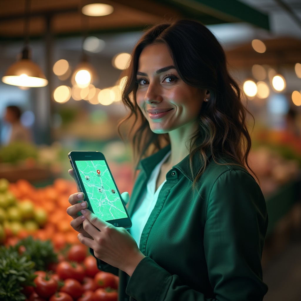Concetto visivo di tracciabilità digitale con schermo e dati di prodotti agricoli sovrapposti