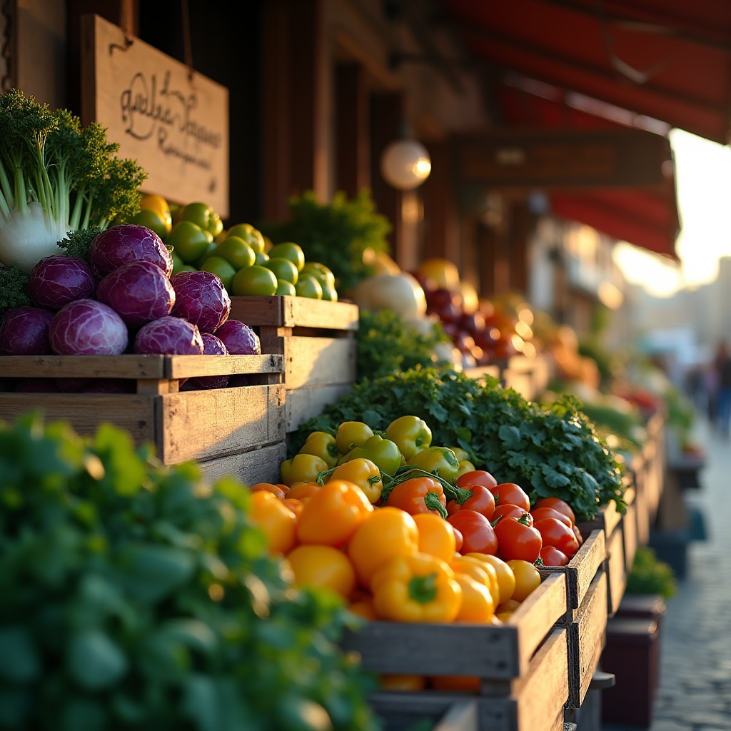Banco di verdure fresche colorate in un mercato contadino italiano